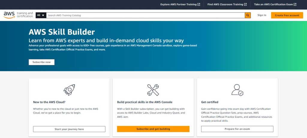 AWS Skill Builder Landing Page